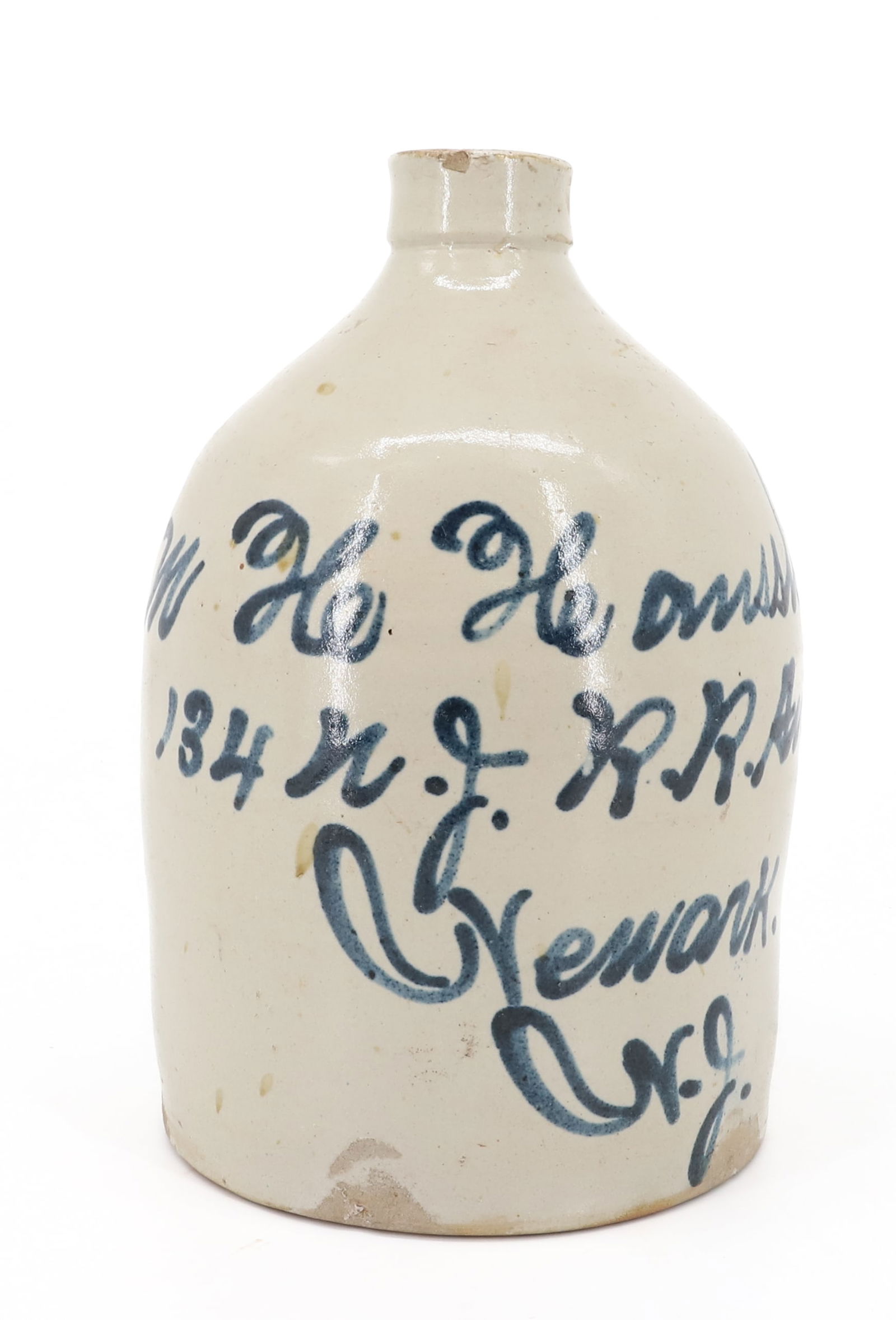 NEWARK, NEW JERSEY BLUE SCRIPT ADV. JUG (1 of 6)