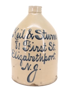 ELIZABETHPORT, NJ BLUE SCRIPT ADVERTISING JUG