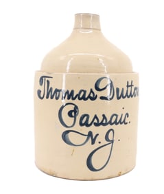 PASSAIC, NJ BLUE SCRIPT ADVERTISING JUG