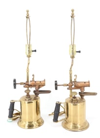 PAIR OF BRASS BLOW TORCH LAMPS