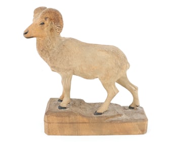 CARVED WOODEN RAM ON BASE