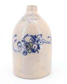 BOSTON, MASS BLUE DECORATED STONEWARE JUG