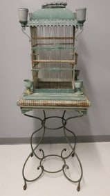 ANTIQUE PAINTED METAL BIRDCAGE
