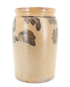 BROWN / BLUE DECORATED STONEWARE JAR