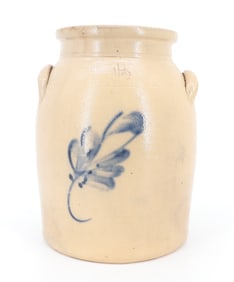 BLUE DECORATED STONEWARE CROCK