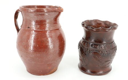 REDWARE VASE AND PITCHER
