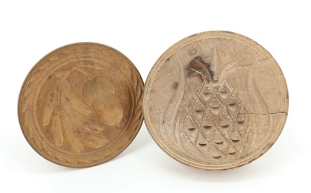 (2) CARVED WOODEN BUTTER STAMPS