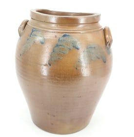 LARGE BLUE DECORATED STONEWARE CROCK