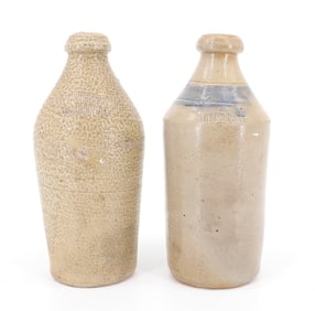 (2) STONEWARE ADVERTISING BOTTLES