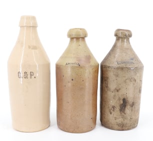 (3) STONEWARE ADVERTISING BOTTLES