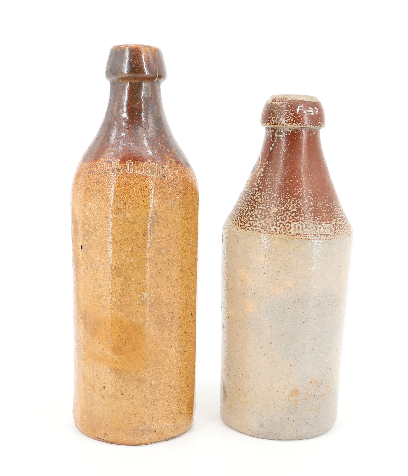 (2) STONEWARE ADVERTISING BOTTLES (1 of 6)