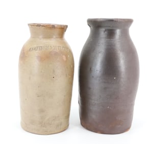(2) STONEWARE CROCKS, JARS
