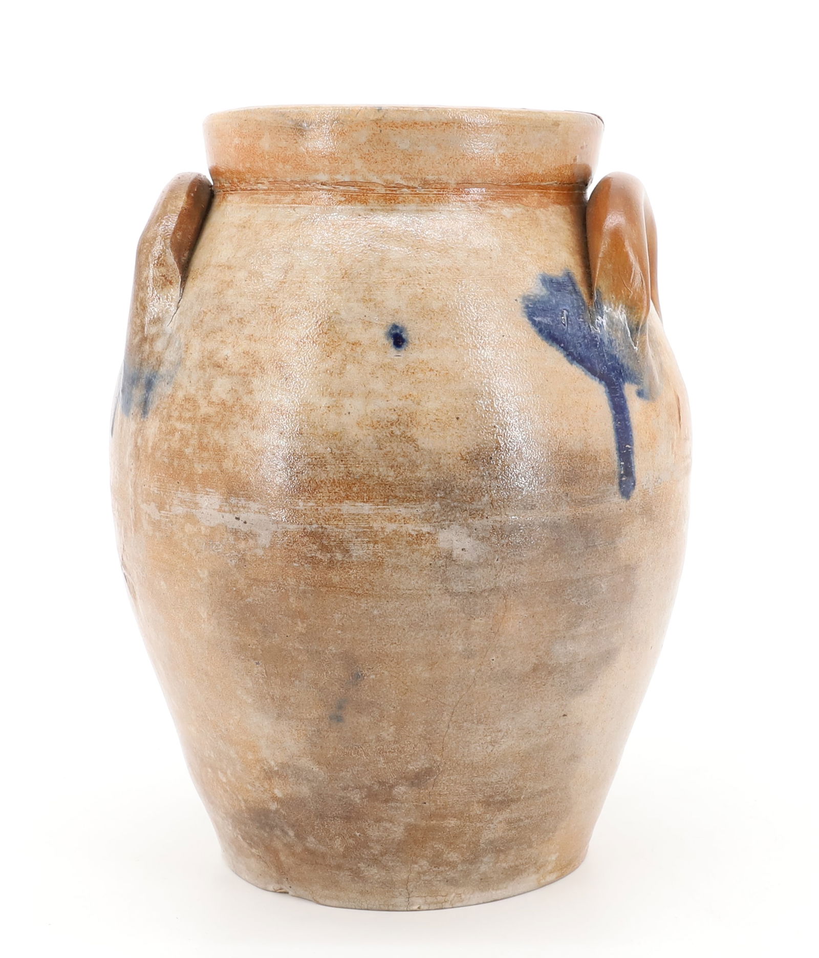 BLUE DECORATED STONEWARE OVOID JAR, CROCK (1 of 6)