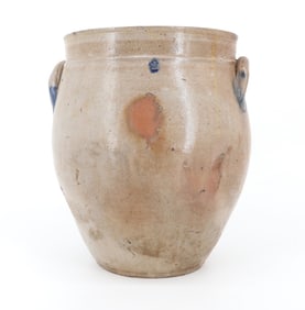 BLUE DECORATED STONEWARE OVOID CROCK