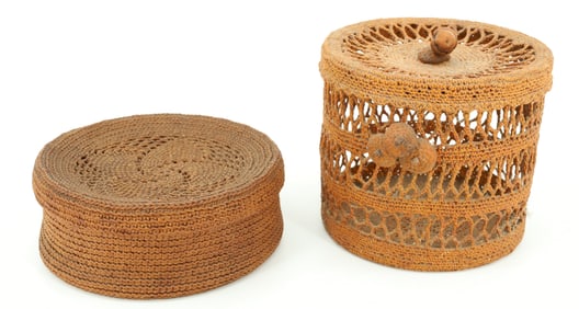 (2) SAILOR'S MACRAME BASKETS, KNOTWORK