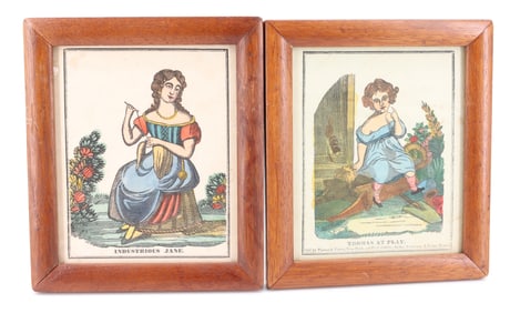 (2) FRAMED HAND COLORED PRINTS