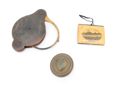 MAGNIFYING GLASS, BRIDLE BUTTON AND SOUVENIR