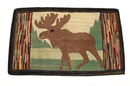 HANDMADE MOOSE HOOKED RUG