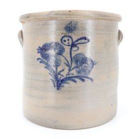 FOUR-GALLON BLUE DECORATED CROCK