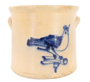 THREE GALLON BLUE DECORATED STONEWARE CROCK