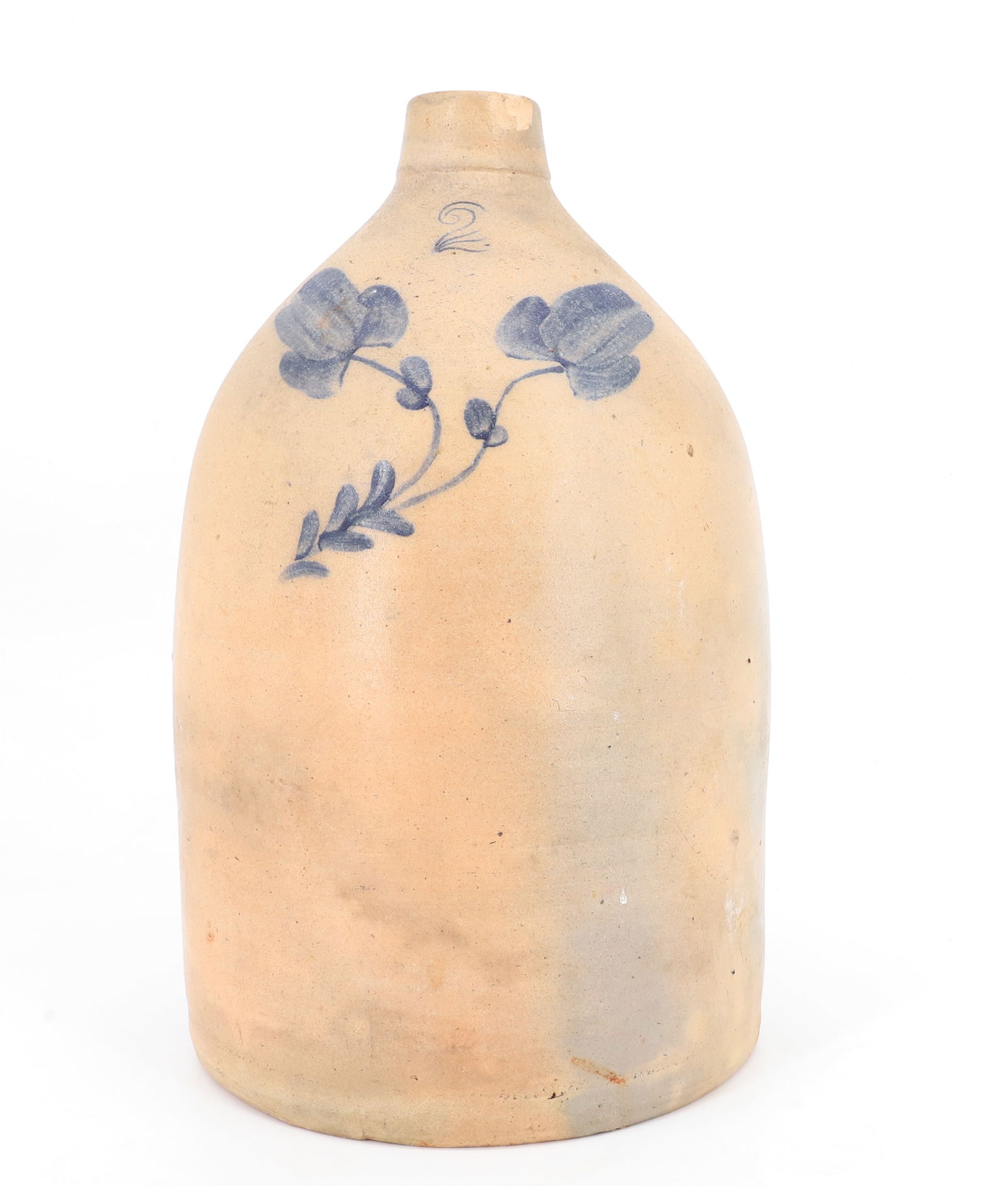 TWO-GALLON BLUE DECORATED STONEWARE JUG (1 of 6)