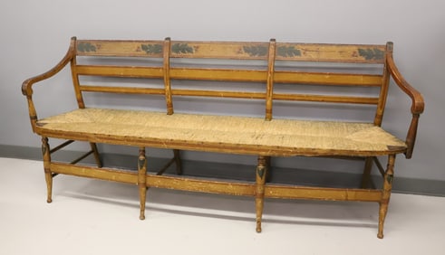 19TH C. PAINTED SETTEE, DEACON'S BENCH