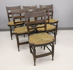 SET OF (6) PAINT DECORATED COUNTRY CHAIRS