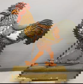 FOLK ART CARVED CAROUSEL ROOSTER