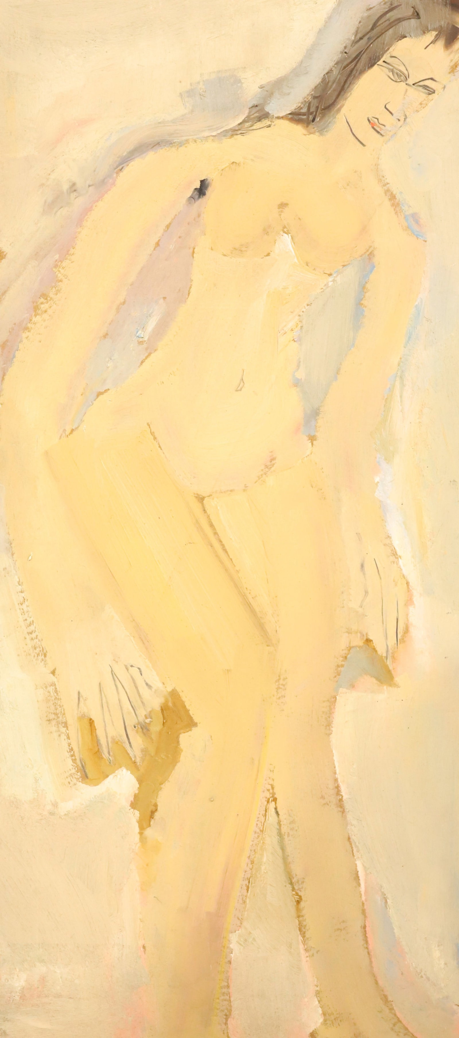 STERLING STRAUSER OIL ON BOARD: LARGE NUDE FIGURE OF WOMAN. UNFRAMED 48" X 23". FROM THE PRIVATE COLLECTION OF KATHRYN ZERVOS, GRANDDAUGHTER OF STERLING STRAUSER. INV. 58.