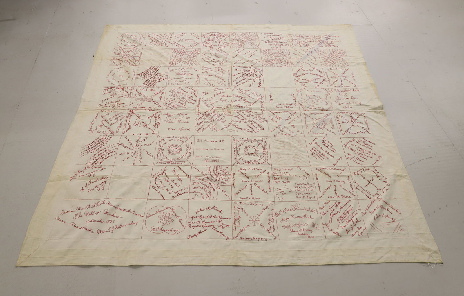 19TH C. NEW JERSEY REDWORK AUTOGRAPH / COMMEMORATIVE QUILT (1 of 6)