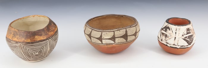 (3) NATIVE AMERICAN DECORATED POTS