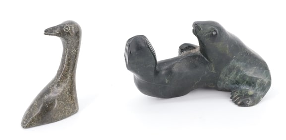 CARVED SEAL AND BIRD, ESKIMO / INUIT