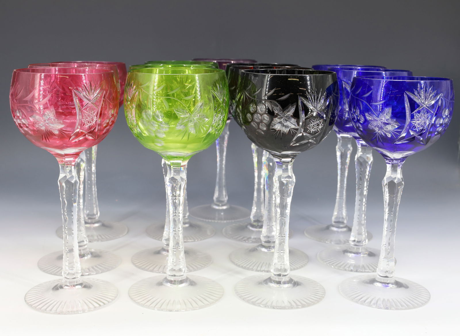 VINTAGE BOHEMIAN OVERLAY CUT GLASS HOCK WINES (13) (1 of 8)