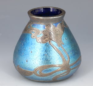 LOETZ SILVER OVERLAY ART GLASS VASE