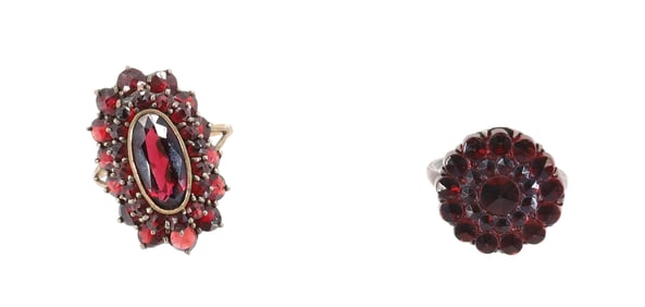 VICTORIAN (2) SILVER GARNET RINGS