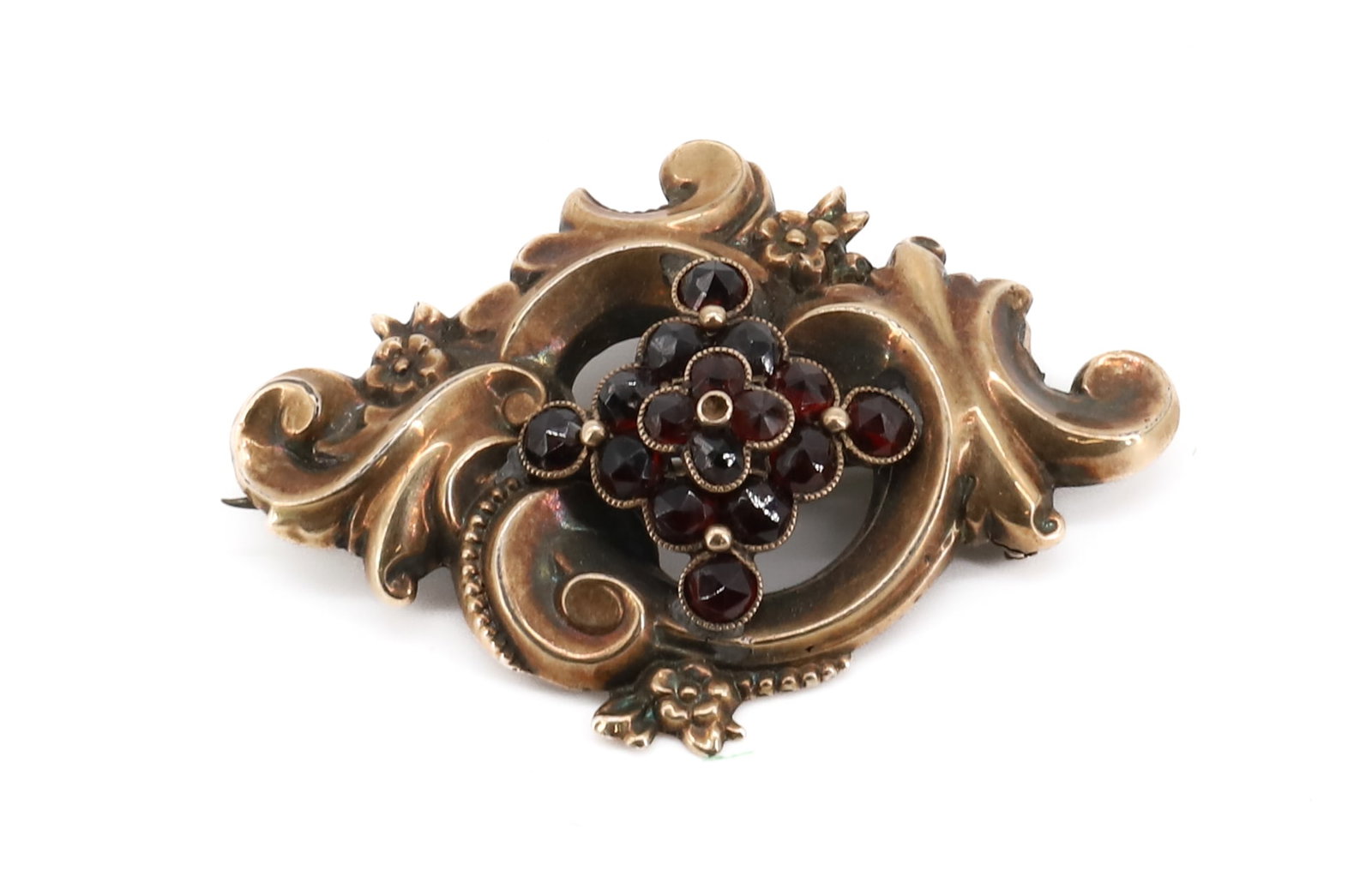 VICTORIAN GOLD/GARNETS BROOCH: TESTED AT 10K NICKEL PIN/CATCH TOTAL WEIGHT 3.1 DWT PLEASE READ CAREFULLY - Terms for Purchasing and Shipping of Auction Items. Please read carefully before bidding. Hartzell’s Auction Gallery. Hart