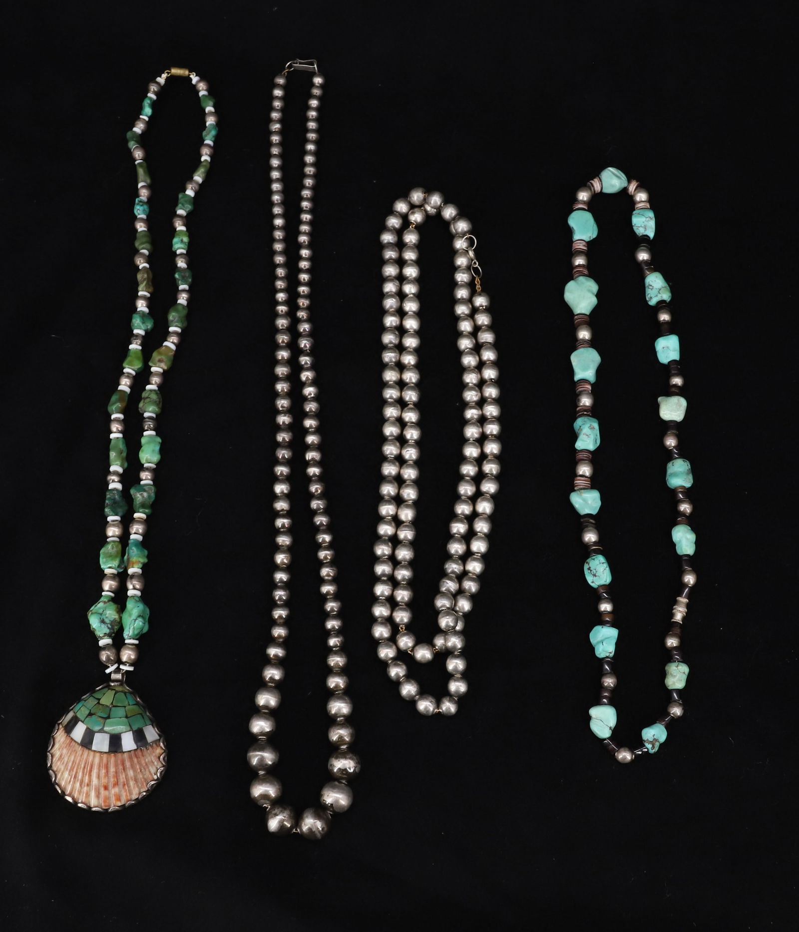 (4) BEAD STRANDS, SILVER, TURQUOISE (1 of 4)