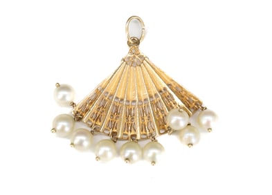 14K GOLD/ PEARL FAN PENDANT