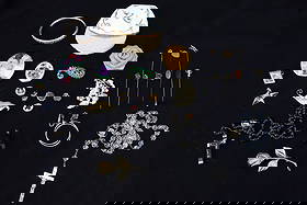 GOLD FILLED JEWELRY ANTIQUE STICK PINS LOT: GOLD FILLED BANGLE AND PEARL BROOCH, TWO HAND PAINTED PORCELAIN BROOCHES, ELGIN COMPACT, STICK PINS, TWO ROSARIES ETC PLEASE READ CAREFULLY - Terms for Purchasing and Shipping of Auction Items. Please