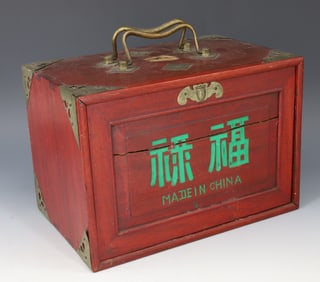 VINTAGE CARVED BONE MAHJONG SET IN FITTED BOX