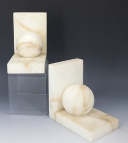 ART DECO WHITE MARBLE BOOKENDS