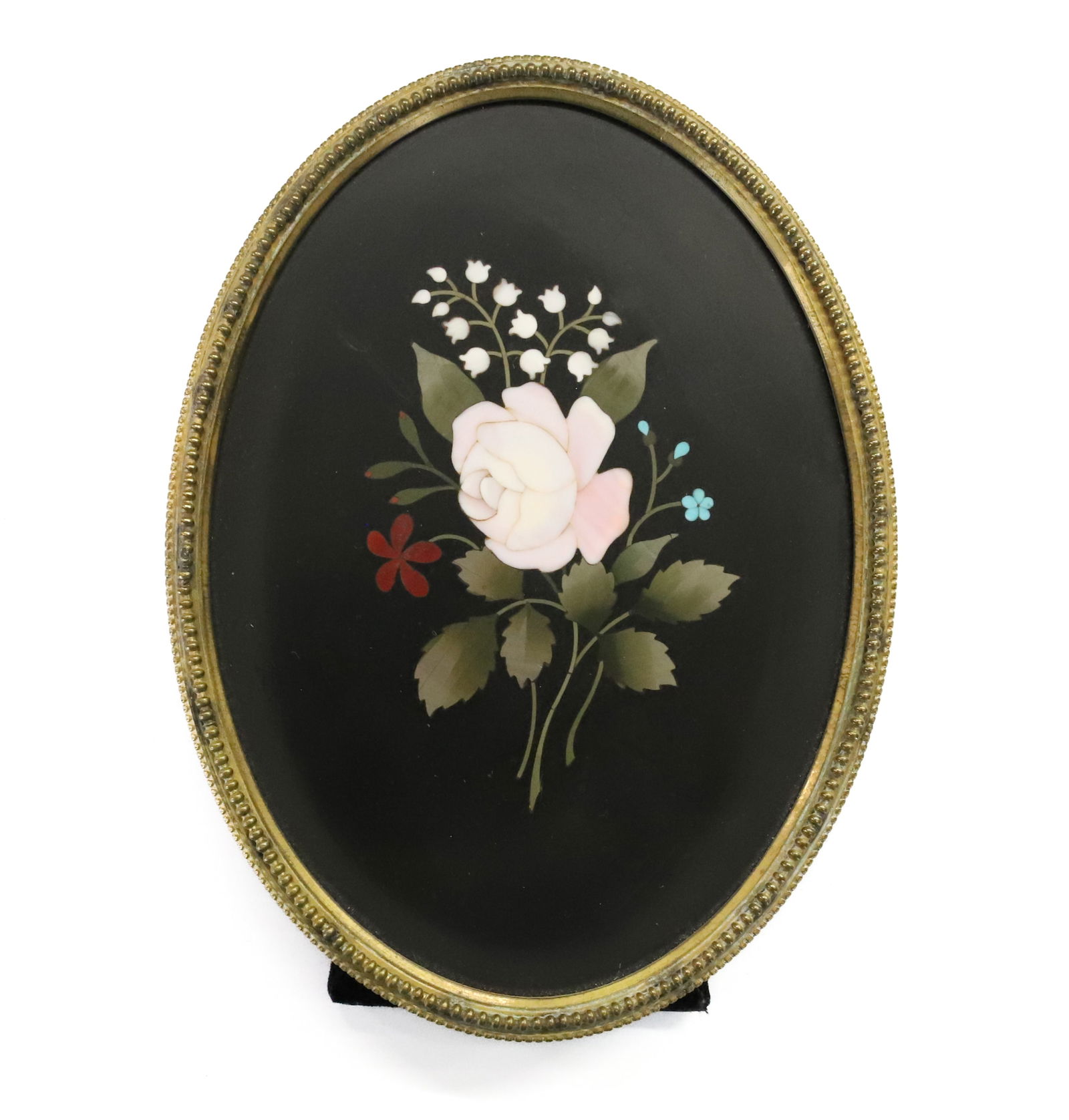 ANTIQUE PIETRA DURA ITALIAN MOSAIC: HARKSTONE MOSAIC BOUQUET OF FLOWERS BLACK BACKGROUND BRASS FRAME 6" X 4 1/2" PLEASE READ CAREFULLY - Terms for Purchasing and Shipping of Auction Items. Please read carefully before bidding. Hartzell�