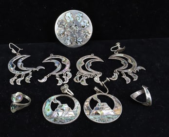 STERLING SILVER, TAZCO/ HECO EN MEXICAN ABALONE JEWELRY