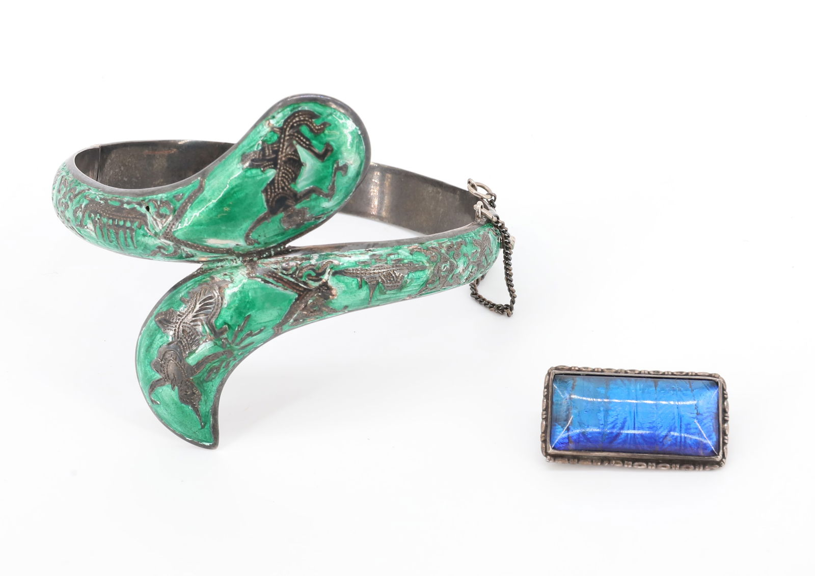 SIAM STERLING SILVER ENAMEL BANGLE/BROOCH (1 of 3)
