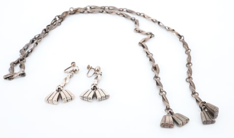 STERLING SILVER WROUGHT NECKLACE/EARRINGS