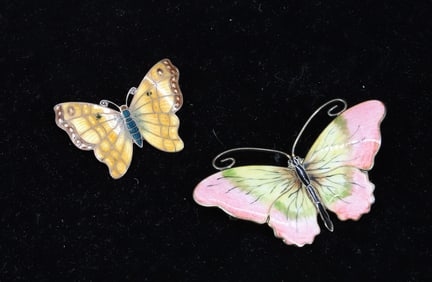 (2) NORWAY STERLING/ENAMEL BUTTERFLIES