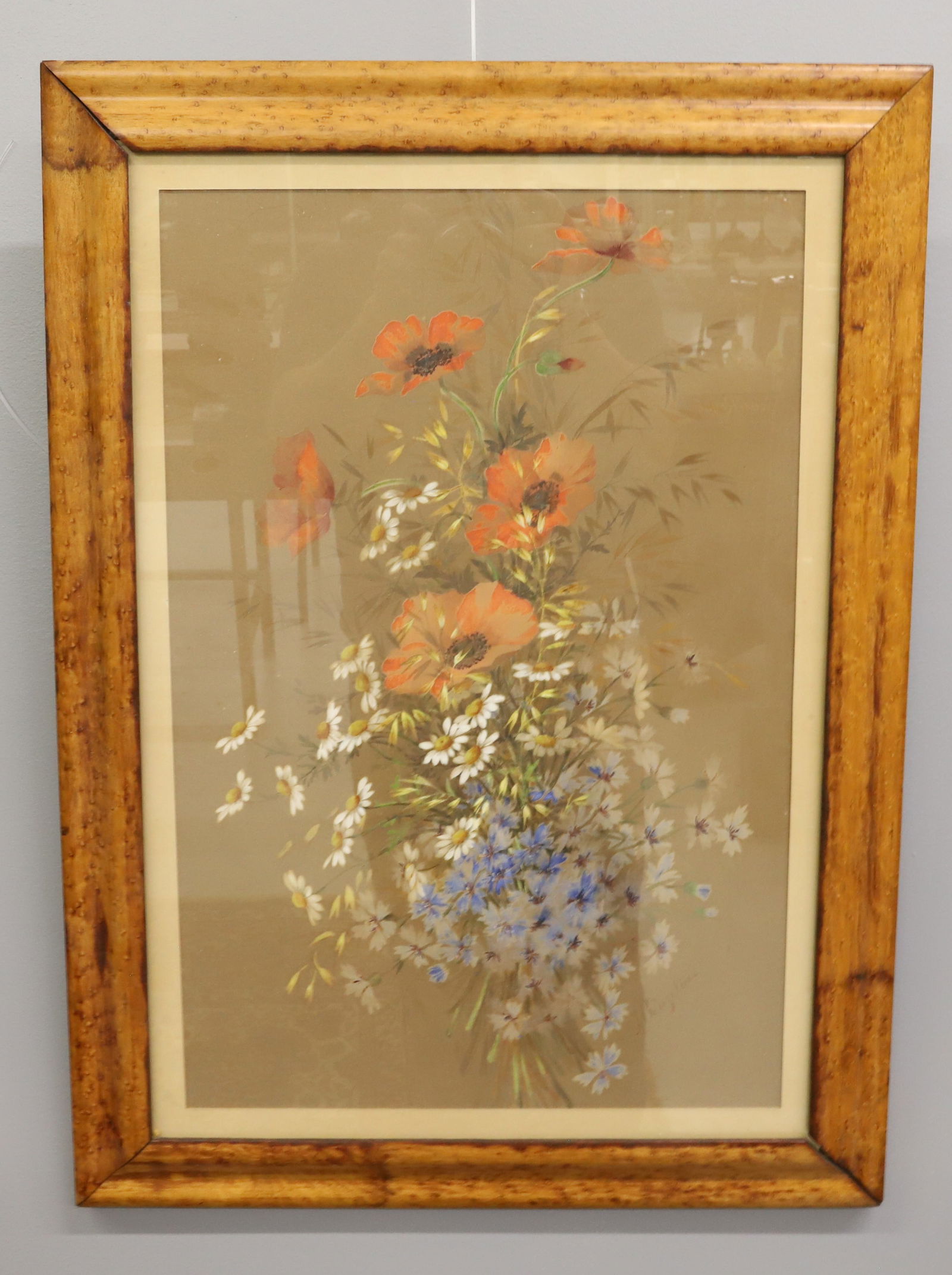 Y.BANZELIUS WATERCOLOR ON PAPER: FLORAL ON BROWN PAPER SIGNED LOWER RIGHT 20 1/4" X 13 1/2" OVERALL 25 1/2" X 18 1/2" PLEASE READ CAREFULLY - Terms for Purchasing and Shipping of Auction Items. Please read carefully before bidding. H