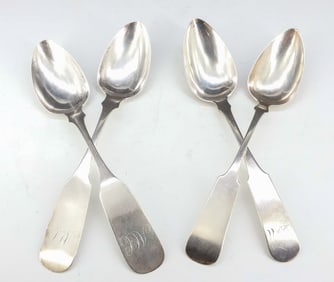 (4) EARLY COIN SILVER TABLE SPOONS