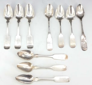 (10) EARLY COIN SILVER TEASPOONS