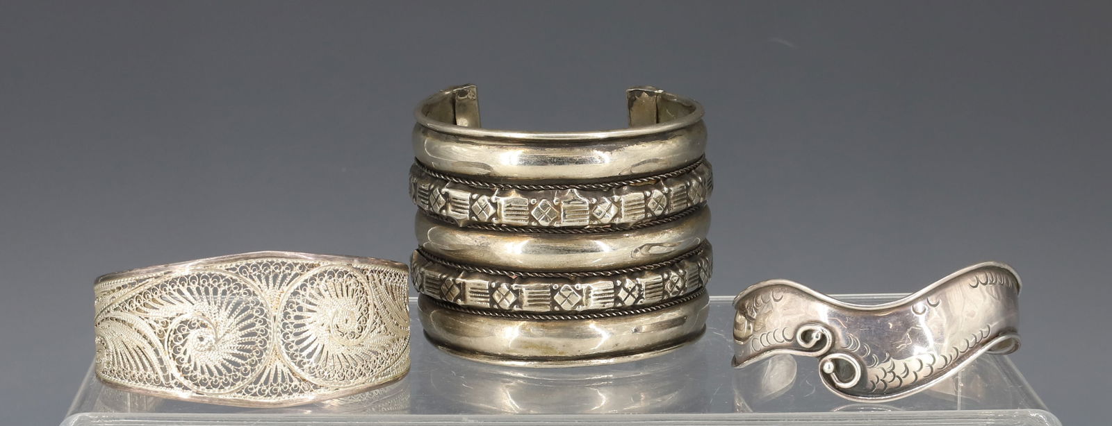 (3) STERLING SILVER CUFF BRACELETS (1 of 4)